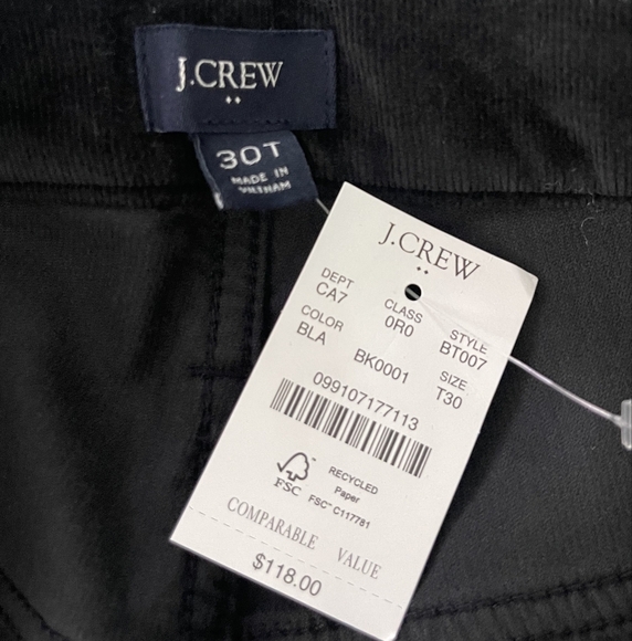 Nwt J. Crew Womens Black Corduroy Straight Leg Pants Size 30T - Picture 4 of 4